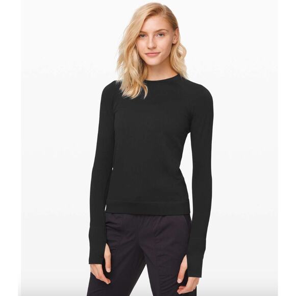 LULULEMON Rest Less Pullover Long Sleeve Black Textured Ribbed Stripe Medium - Picture 1 of 7